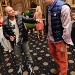 Shane Victorino checks out Hunter Pence's outfit before hitting the runway.